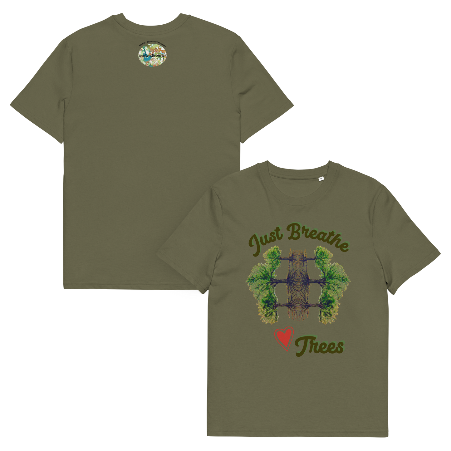 Shirt Organic Cotton Unisex Just Breathe Love Trees